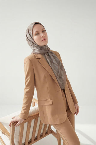 Viskon Velora Eşarp Dört Mevsim Ekose Desen Latte 90X90 - Velora Eşarp - | Silk Home