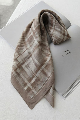 Viskon Velora Eşarp Dört Mevsim Ekose Desen Latte 90X90 - Velora Eşarp - | Silk Home