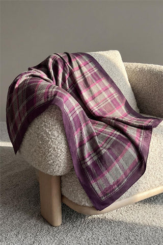 Viskon Velora Eşarp Dört Mevsim Ekose Desen Mor 90X90 - Velora Eşarp - | Silk Home