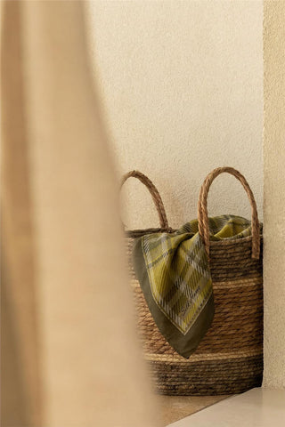 Viscose Velora Scarf, Four Seasons, Plaid Pattern, Green/Gray, 90x90 cm 