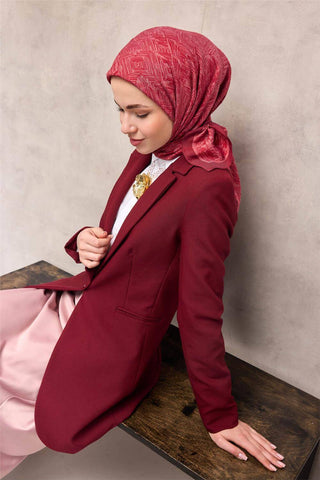 Viskon Velora Eşarp Dört Mevsim Labirent Desen Bordo 90X90