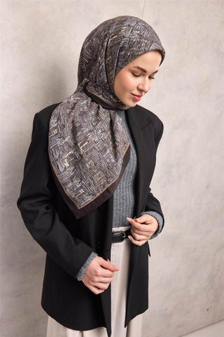 Viskon Velora Eşarp Dört Mevsim Labirent Desen Acı Kahve 90X90