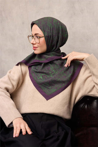 Viskon Velora Eşarp Dört Mevsim Labirent Desen Mor 90X90 - Velora Eşarp - | Silk Home