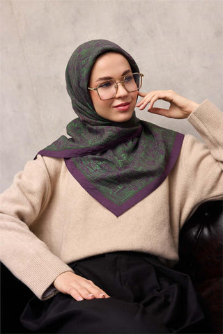 Viskon Velora Eşarp Dört Mevsim Labirent Desen Mor 90X90 - Velora Eşarp - | Silk Home
