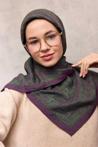 Viskon Velora Eşarp Dört Mevsim Labirent Desen Mor 90X90 - Velora Eşarp - | Silk Home