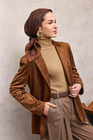Viskon Velora Eşarp Dört Mevsim Labirent Desen Soğan Kabuğu 90X90 - Velora Eşarp - | Silk Home