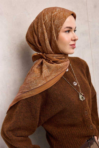 Viscose Velora Scarf, Four Seasons, Labyrinth Pattern, Tan, 90x90 cm 