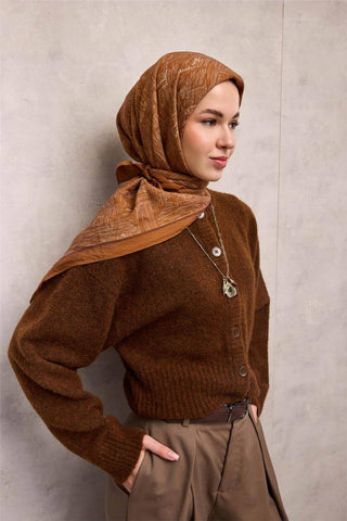 Viscose Velora Scarf, Four Seasons, Labyrinth Pattern, Tan, 90x90 cm 
