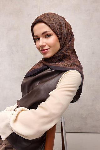 Viskon Velora Eşarp Dört Mevsim Labirent Desen Taba 90X90 - Velora Eşarp - | Silk Home