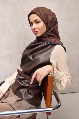 Viskon Velora Eşarp Dört Mevsim Labirent Desen Taba 90X90 - Velora Eşarp - | Silk Home