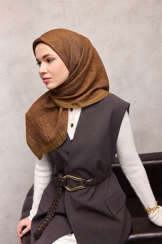 Viskon Velora Eşarp Dört Mevsim Labirent Desen Yağ Yeşili 90X90 - Velora Eşarp - | Silk Home