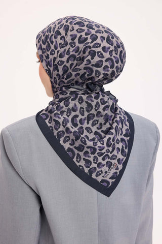 Viskon Velora Eşarp Dört Mevsim Leopar Desen Eflatun 90X90 - Velora Eşarp - | Silk Home