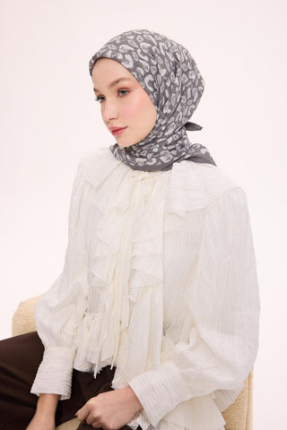 Viscose Velora Scarf, Four Seasons Kilim Pattern, Light Gray, 90x90 cm 