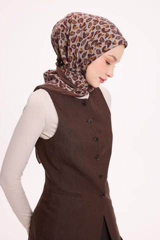 Viscose Velora Scarf, Four Seasons Kilim Pattern, Light Gray, 90x90 cm 