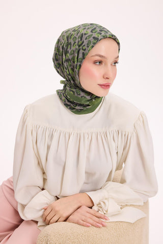 Viscose Velora Scarf, Four Seasons Kilim Pattern, Light Gray, 90x90 cm 