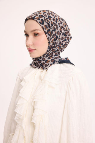 Viskon Velora Eşarp Dört Mevsim Leopar Desen Krem 90X90 - Velora Eşarp - | Silk Home