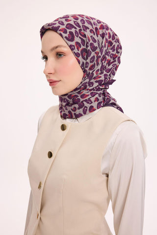 Viskon Velora Eşarp Dört Mevsim Leopar Desen Mor 90X90 - Velora Eşarp - | Silk Home