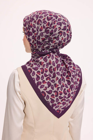 Viskon Velora Eşarp Dört Mevsim Leopar Desen Mor 90X90 - Velora Eşarp - | Silk Home