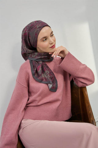 Viskon Velora Eşarp Füme Mürdüm Desenli Yumuşak Dokulu Tok Duruşlu 90X90