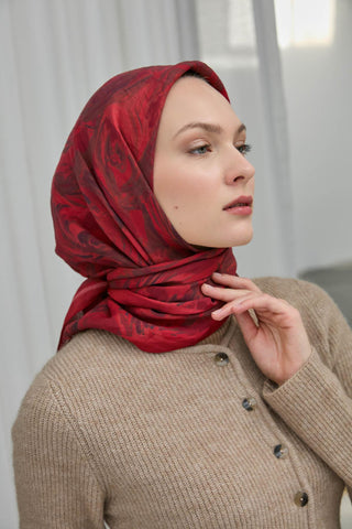 Viskon Velora Eşarp Kırmızı Bordo Desenli Yumuşak Dokulu 90X90