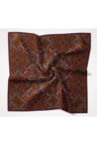 Viskon Velora Eşarp Mürdüm Çok Renkli Desenli Tok Duruşlu 90X90 - Velora Eşarp - | Silk Home