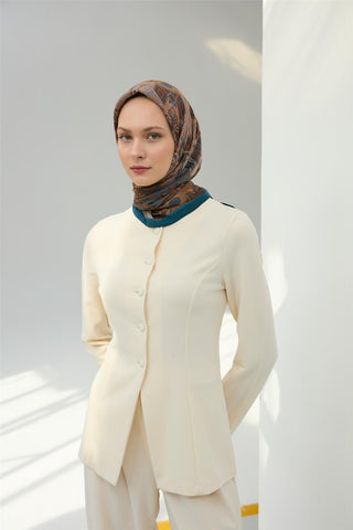 Viskon Velora Eşarp Petrol Yeşil-Hardal Desenli Kaymaz Tok Duruşlu 90X90 - Velora Eşarp - | Silk Home