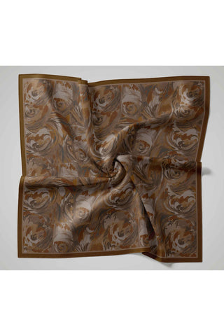 Viskon Velora Eşarp Sütlü Kahve Vizon Desenli Yumuşak Dokulu Tok Duruşlu 90X90 - Velora Eşarp - | Silk Home