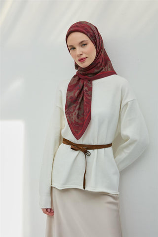 Viskon Velora Eşarp Vişne Çürüğü Bordo Gri Hafif Dökümlü 90X90