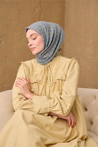 Pamuk-Flos Eşarp İndigo-Asit Desenli Tok Duruşlu 90X90