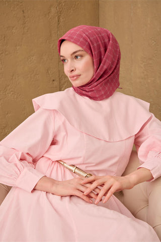 Cotton-Flos Scarf, Fuchsia-Powder Pattern, Firm Structure, 90x90 cm.