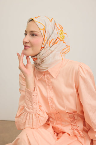 Yaz Esintisi Line Flowers Kırık Beyaz