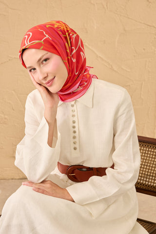 Yaz Esintisi Line Flowers Kırmızı