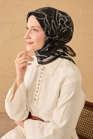 Yaz Esintisi Line Flowers Siyah